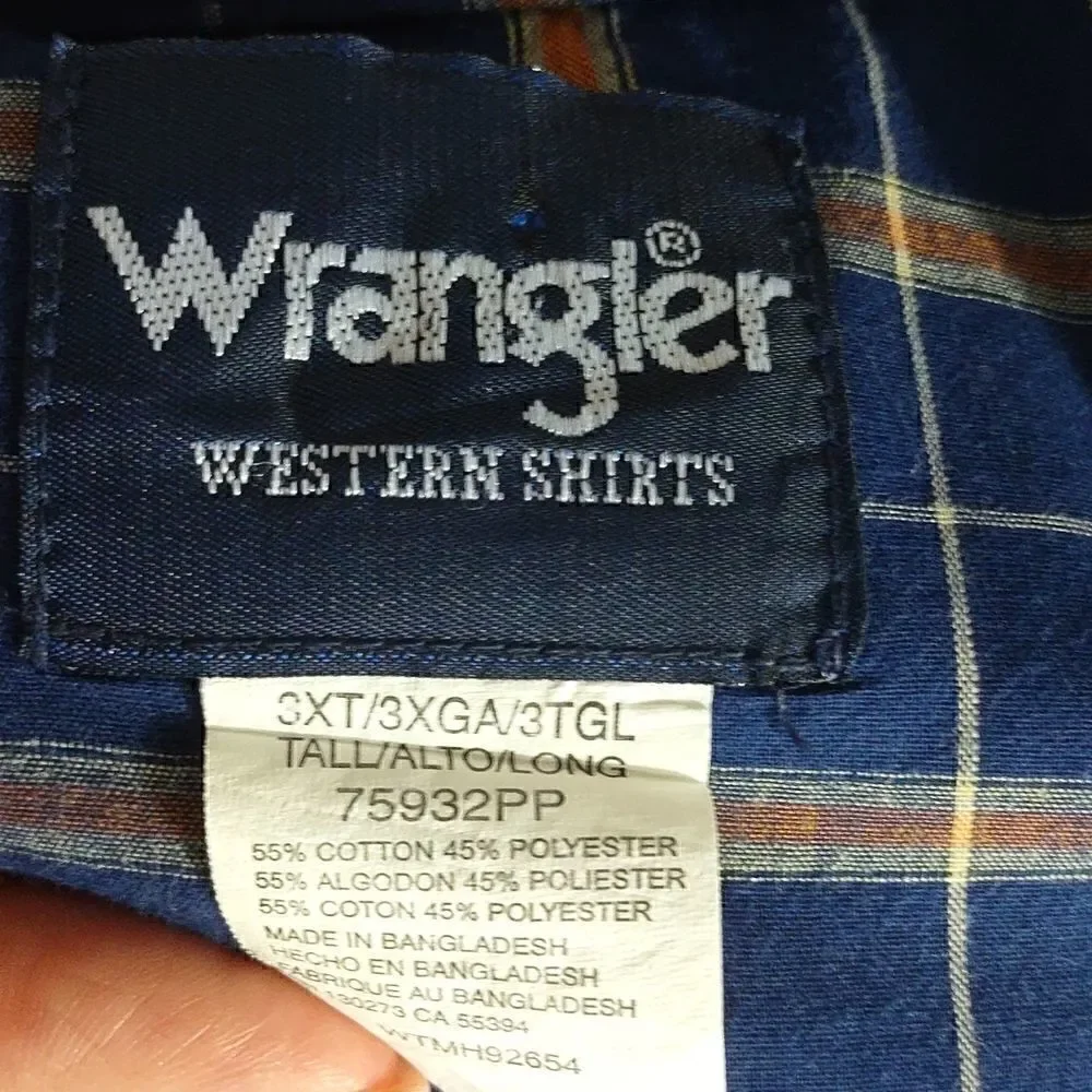 Wrangler Men's Blue & Gold Plaid Western Snap Shirt